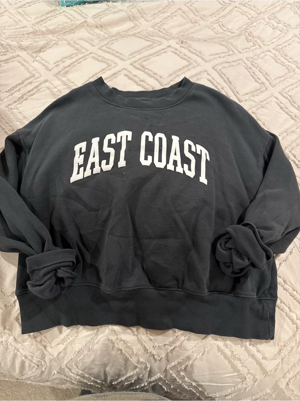 Old Navy Black Crewneck Sweatshirt with White EAST COAST Print